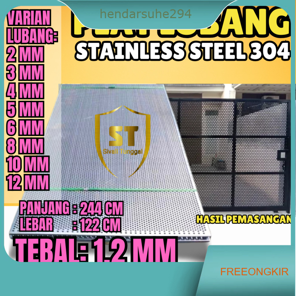 PLAT LUBANG 304 - 122CMX244CM - (1,2 MM) - LUBANG 8MM STAINLESS 304- PLAT PERFORATED