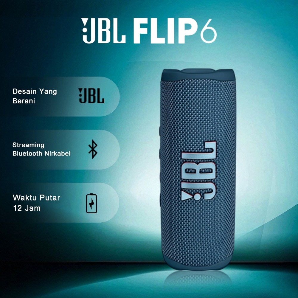 100%Ori JBL Flip 6  Waterproof Portable Speaker Bluetooth Super Bass IPX7 Tahan Air 12 Hours Of Play