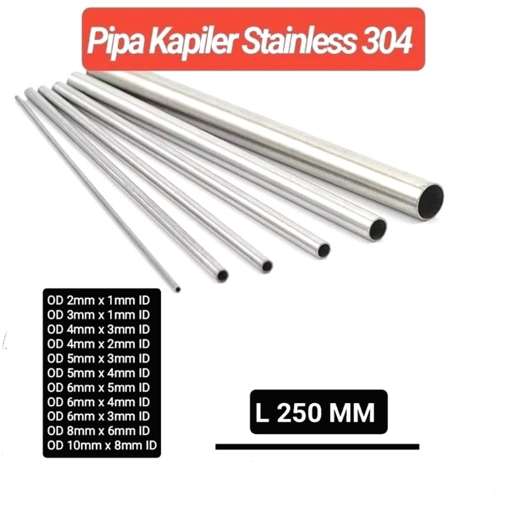 Pipa Kapiler Stainless 304 / Pipa Tubing OD 1mm2mm 3mm 4mm 5mm Panjang 250 MM