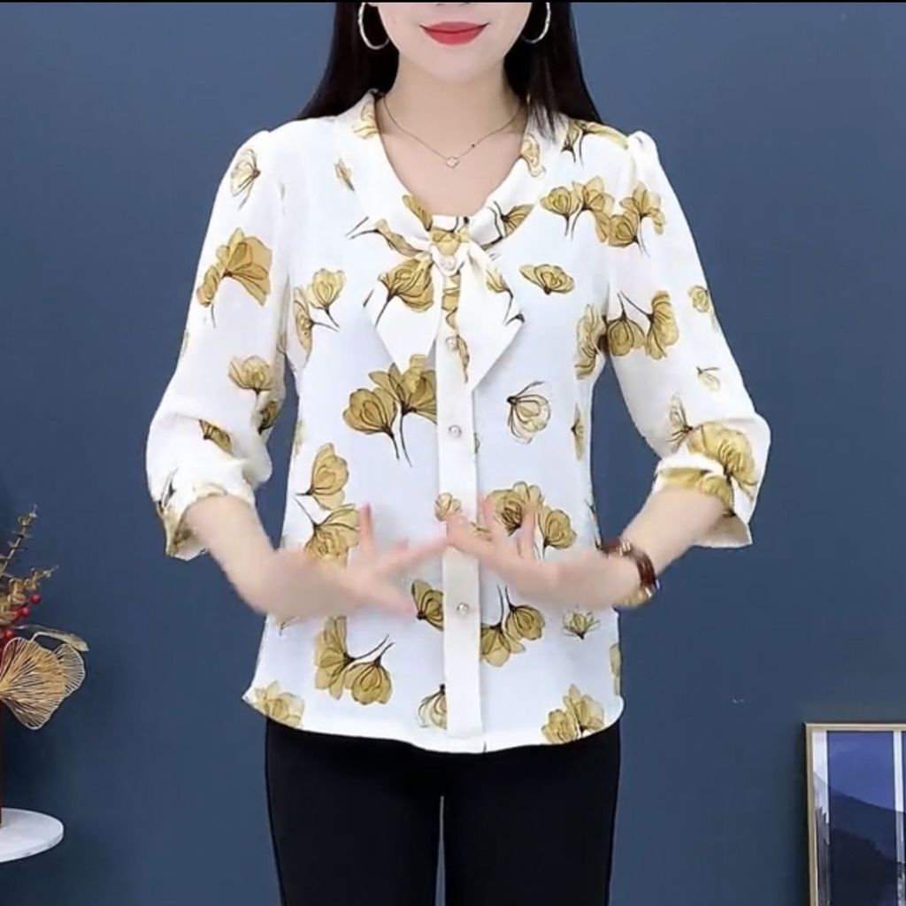 Baju Wanita Lansia Musim Panas Lengan 3/4 Chiffon - Fashion, Slim Fit, Nyaman, Tipis