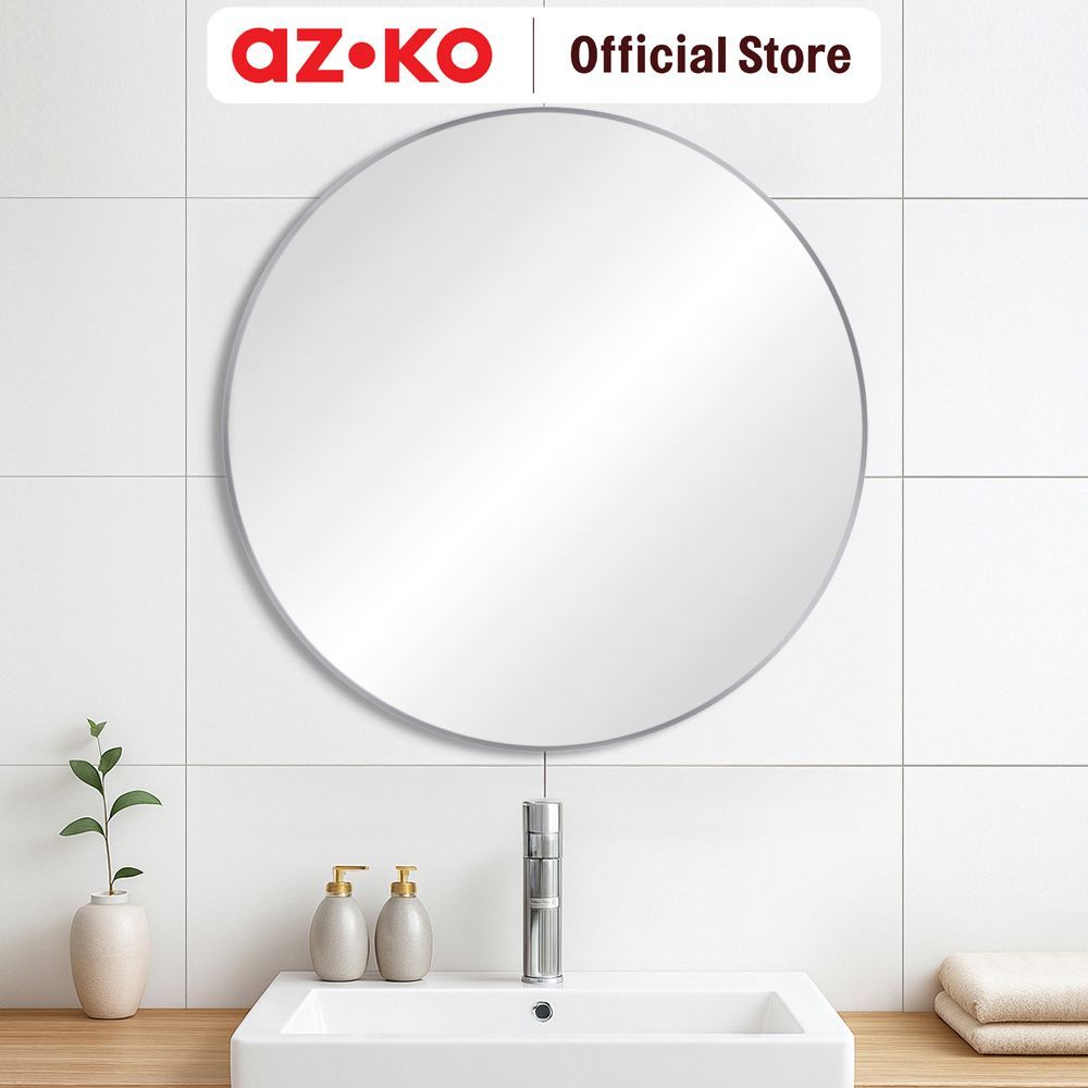 AZKO Acroz 60x60 cm Cermin Dinding Round Frame - Abu-Abu Gunmetal Bathroom Wall Mirror Cermin Tembok