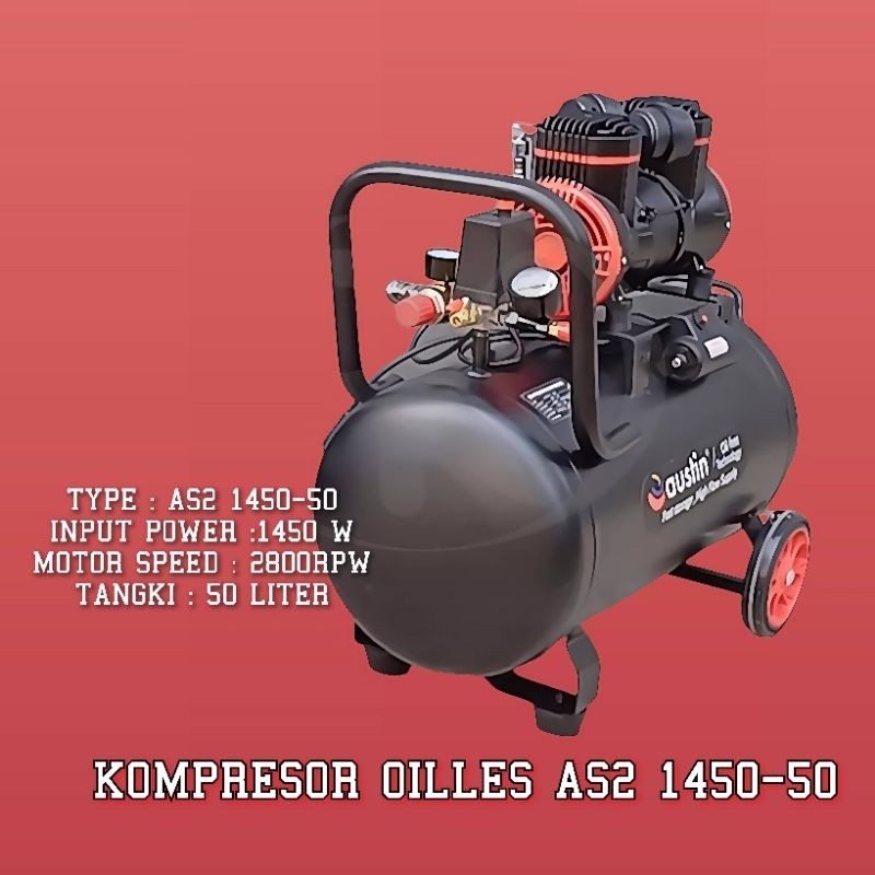 AUSTIN AS2 1450-50 KOMPRESOR OILLES 2HP TABUNG 50 LITER MESIN KOMPRESOR ANGIN OILLESS SILENT AUSTIN 
