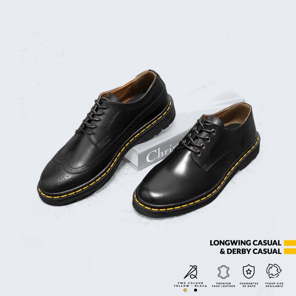 2C Brygan Craftmanship - Sepatu Boots Pria Derby Longwing Casual Series Shoes Hitam Sneakers Cowok