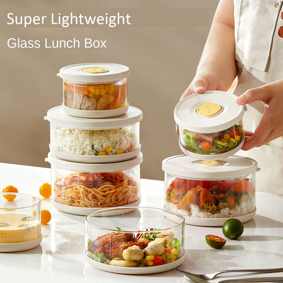 Glass Tupperware Set Airtight Containers Heat Resistant Lunch Box Food Storage for Frozen Rice Salad