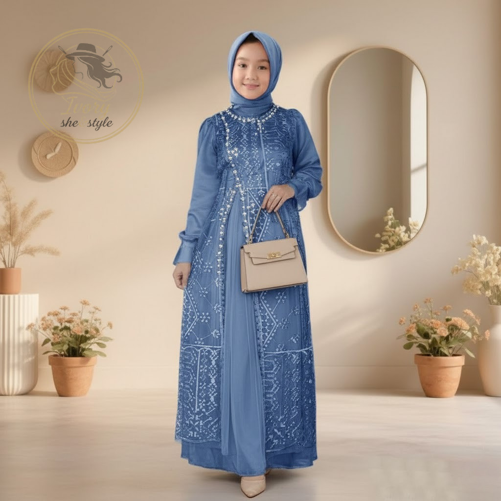 Ivory - KID ROSE (3-4THN 5-6THN 7-8THN 9-10THN 11-13THN) GAMIS ANAK GAMIS BROKAT DRESS ANAK