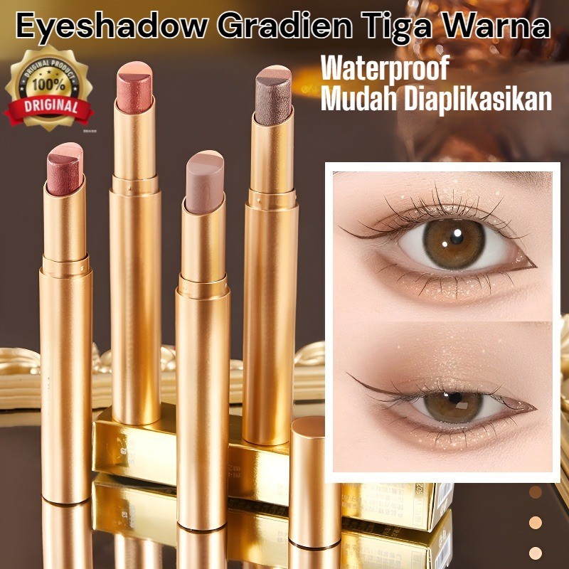 COD/Waterproof stik eyeshadow tiga warna dengan glitter gradien/Stik Eyeshadow 3 Warna Gradien Matte