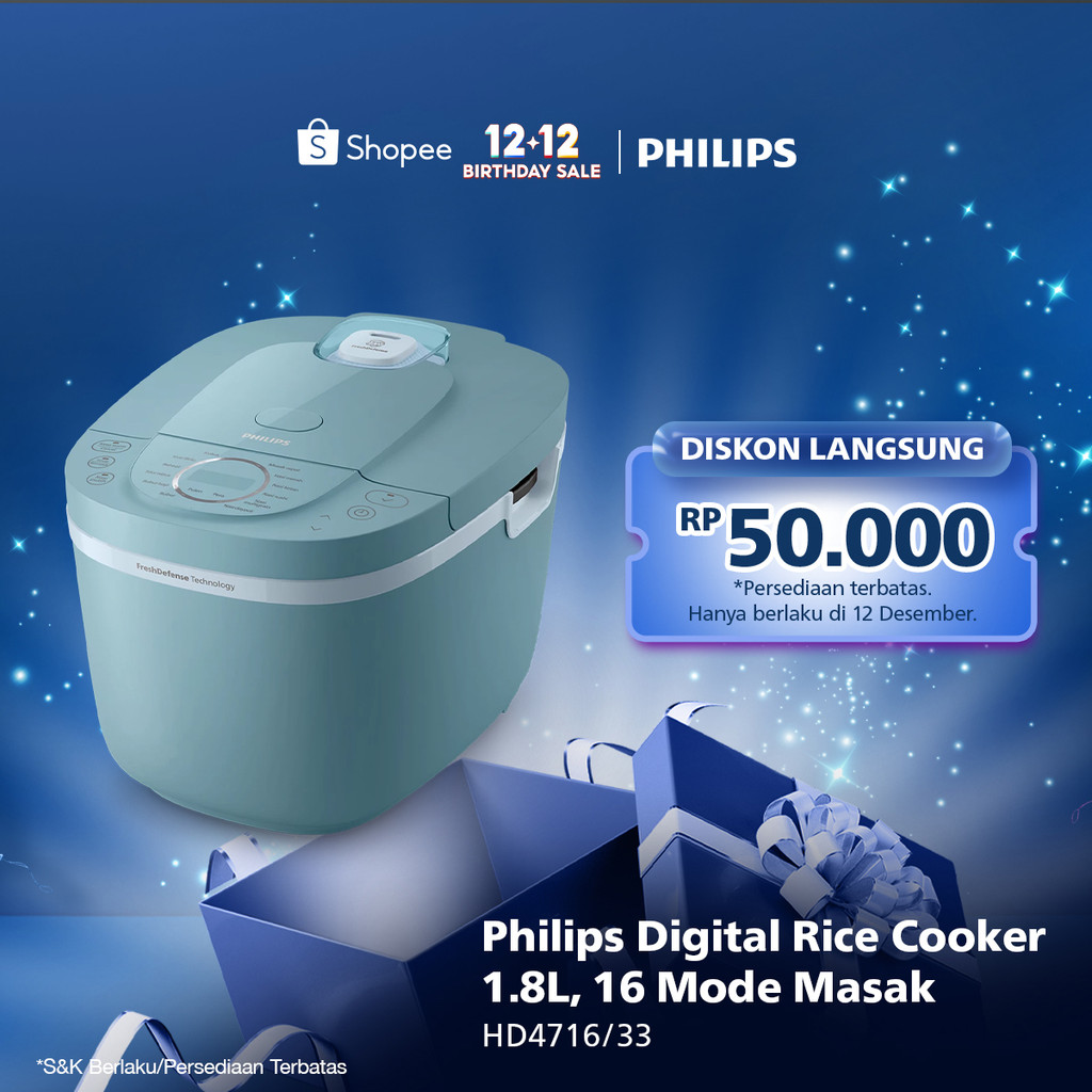 Philips Digital Rice Cooker Magicom 1.8 L - 3000 Digital Series HD4716/33 - Biru - 16 Menu Masak - A