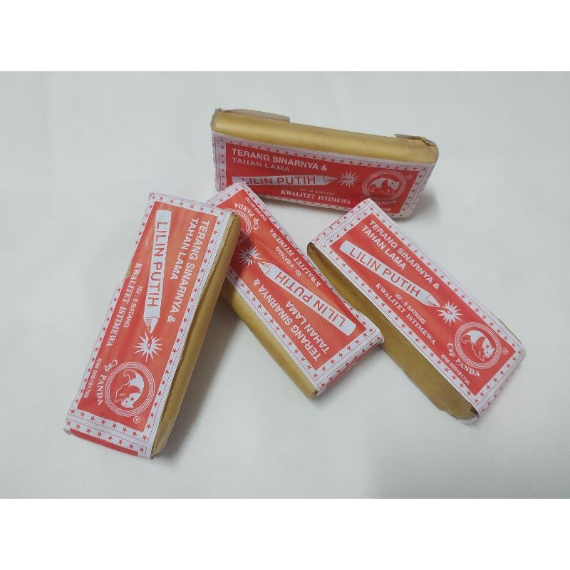 Lilin Putih Kecil Cap Panda - Isi 8 Batang (Ukuran 13cm)