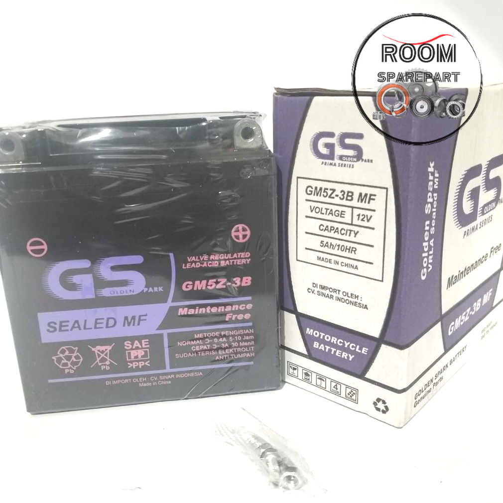 Accu Aki Full Kering GRAND MIO KARBU GM5Z3B Aki Motor Kering Free Maintenace Battery Merk  GS GOLDEN