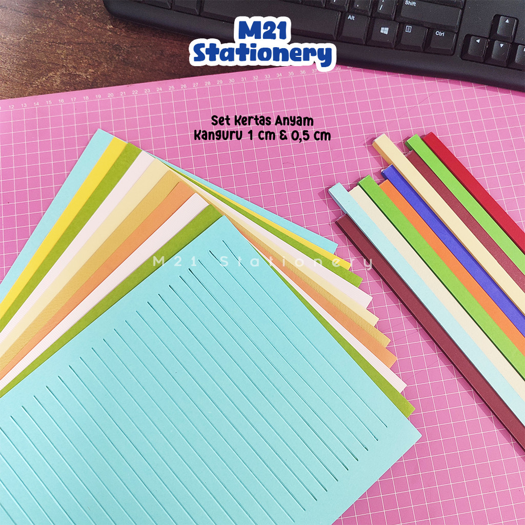 (1 SET) KERTAS ANYAM / 1 CM & 0,5 CM ISI 10 & 50 SIAP PAKAI WARNA CAMPUR RANDOM MITRA KANGURU MURAH