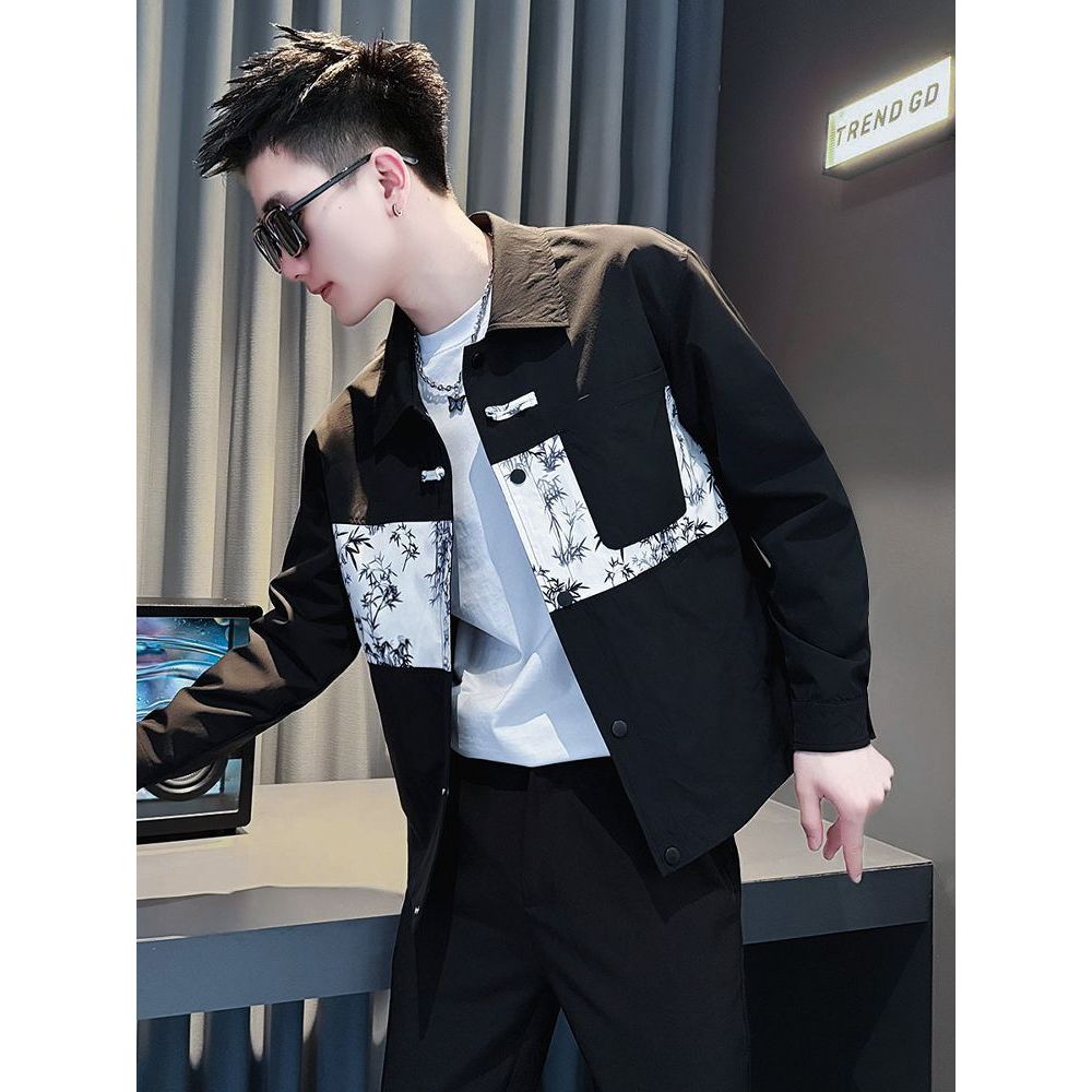 Jaket Gaya Cina Serbaguna Kasual Sederhana Patchwork Jaket Kasual Keren