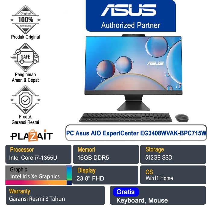 Asus PC All In One ExpertCenter EG3408WVAK-BPC715W /Intel Core i7-1355U/16GB/512GB SSD/Intel Iris Xe