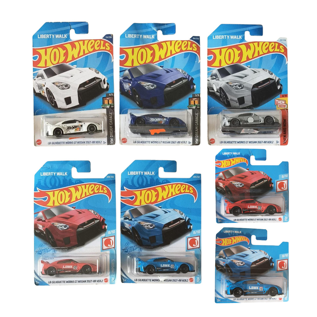 HOT WHEELS REGULAR LB-SILHOUETTE WORKS LBWK NISSAN R35 GT WHITE, BLUE, GREY, RED SNINON SNI ORIGINAL