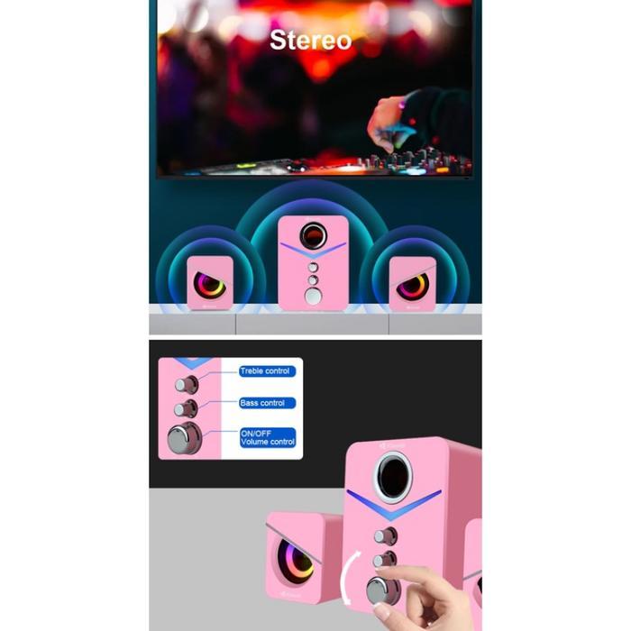KISONLI Speaker Komputer/ Pc Laptop U3100 Bass, Treble And Subwoofer - Pink - PINK