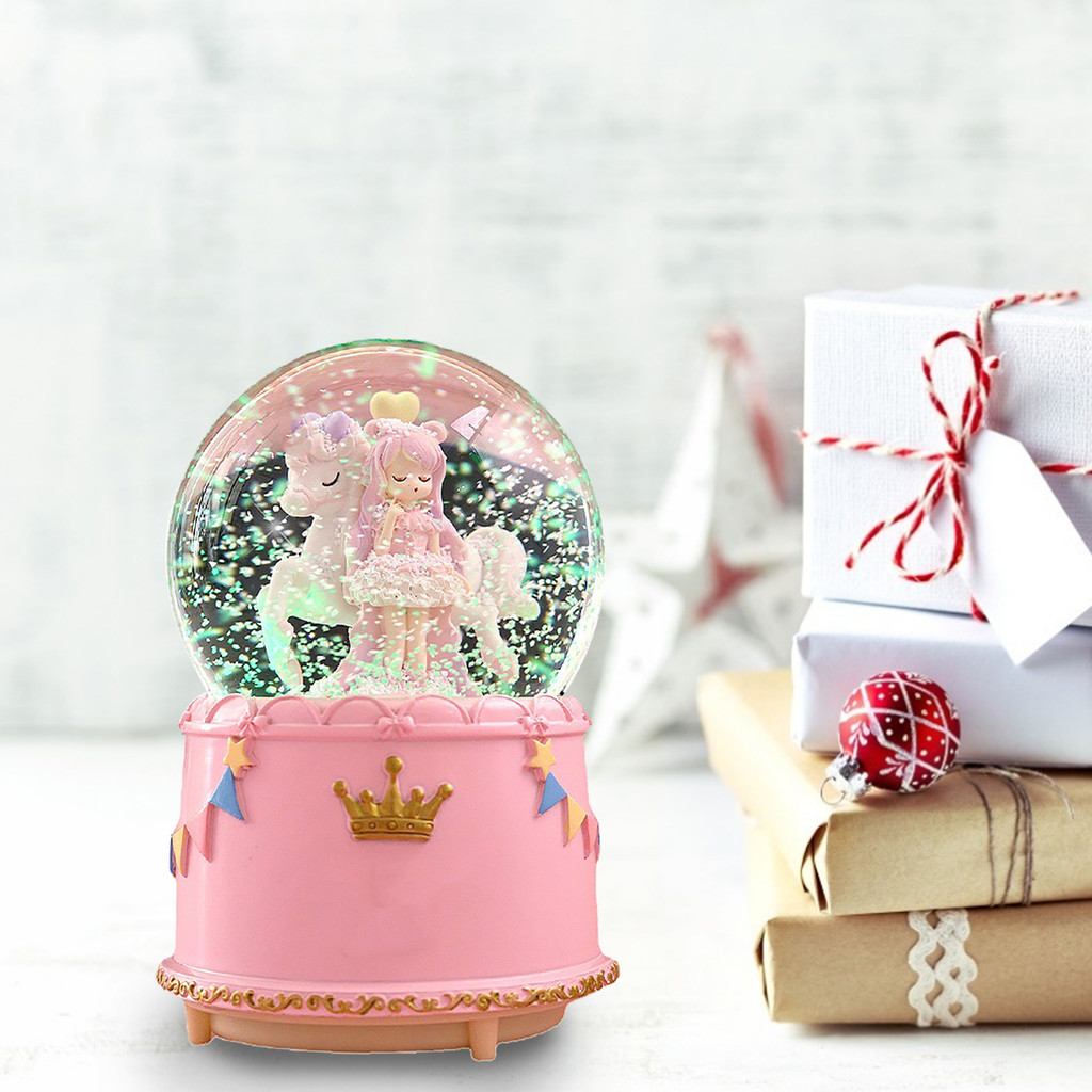 Crystal Ball Music Box Cute Cartoon Look Snowflake Rotating Crystal Ball Music Box for Girls ildren 