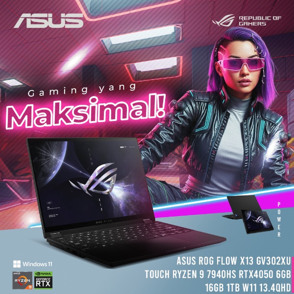 ASUS ROG FLOW X13 GV302XU TOUCH RYZEN 9 7940HS RTX4050 6GB/ 16GB 1TB W11 13.4QHD