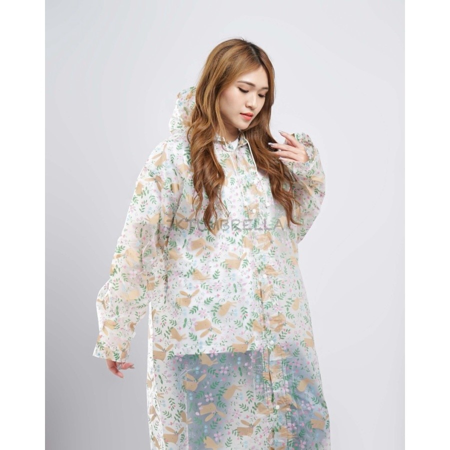 Jas Hujan Wanita Dewasa EVA motif beruang love flower bunga