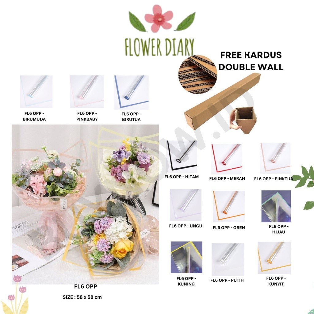 DIARY - FL6 OPP 5Lembar-Kertas Bunga Buket Transparan List WARNA / Kertas Buket Bunga Florist Cellop