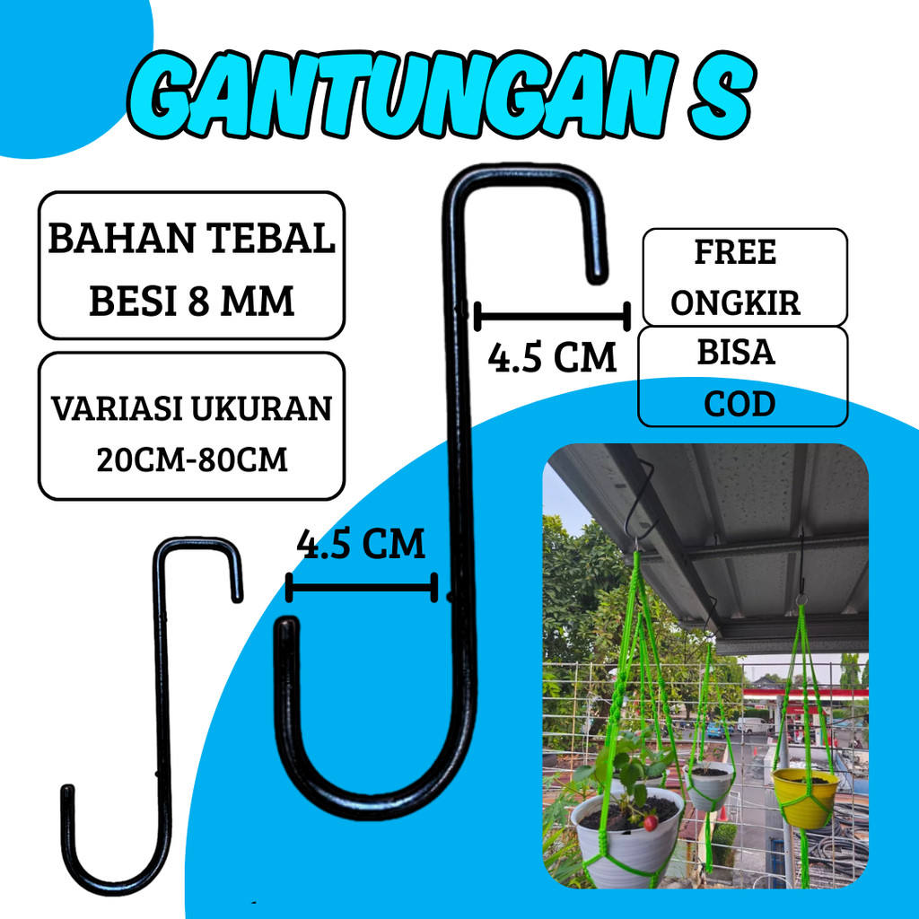 besi S,cantolan besi S/gantungan kandang burung/gantungan pot bunga