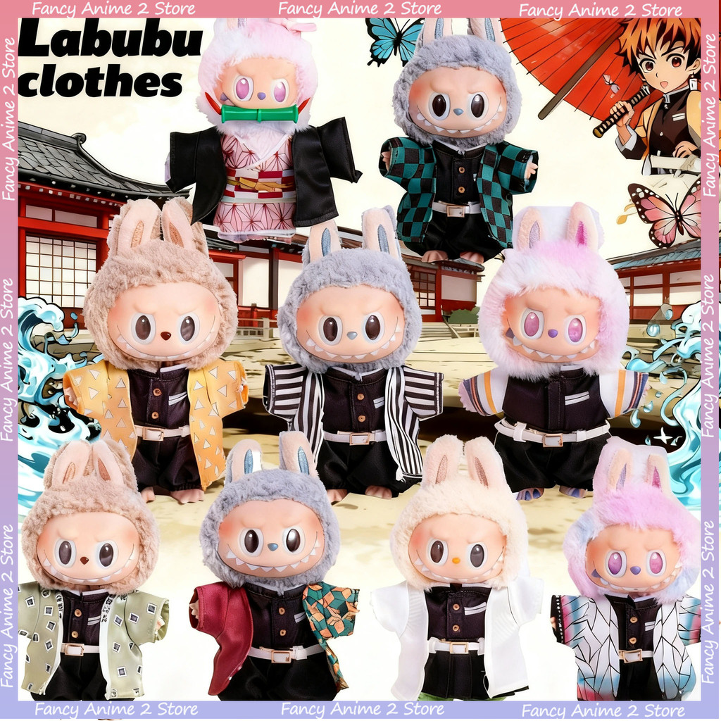JENAIRA ASYA Ghost Slayer Labubu Doll Clothing Cartoon Mitsuri Obanai Nezuko Tanjirou Outfit for Min