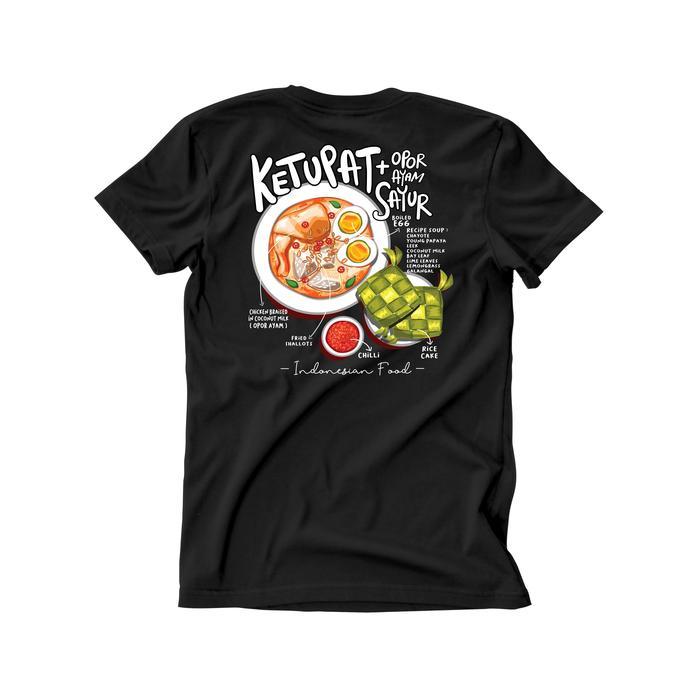 (COD) Kaos Indonesian Food Ketupat Sayur Cotton 30s - Hitam, S