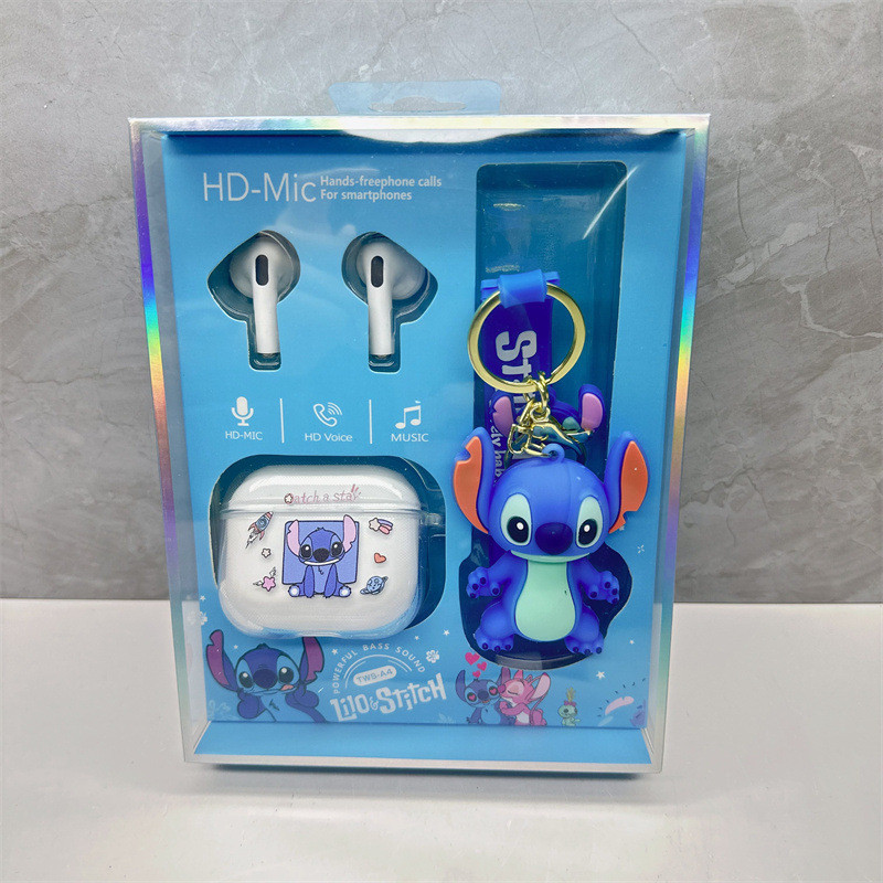 Cartoon Stitch Bluetooth Earphones Sanrio Pent Wireless Headset In-ear Noise Reduction Sports Earpho