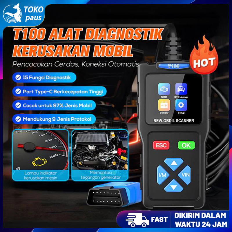 OBD2 Scanner Alat/ Diagnostik Mesin Trouble Code Reader T100 /OBD 2 Mobil Scanner /Universal Mesin M