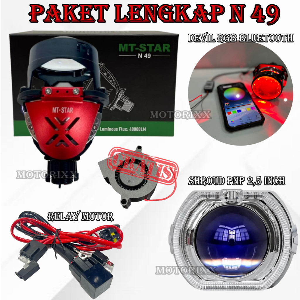 original lampu utama biled projie mt-star n 49 2,5 inch bluelens 60 watt biled mt-star premium quali