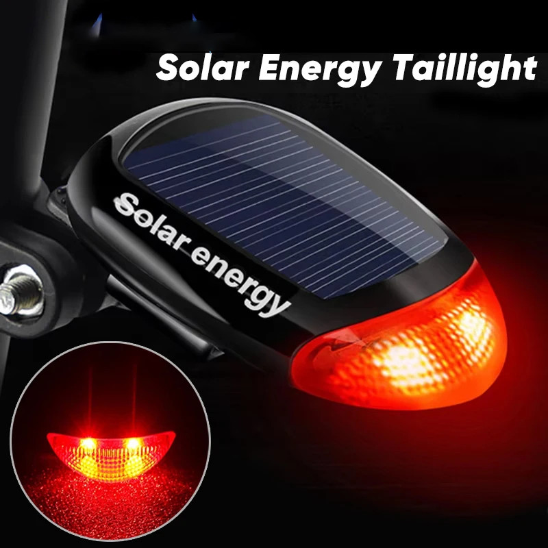 LED Solar Energy Bicycle Tail Light Cycling Safety Rear Lamp Night Ring Warning Taillights Power Bik