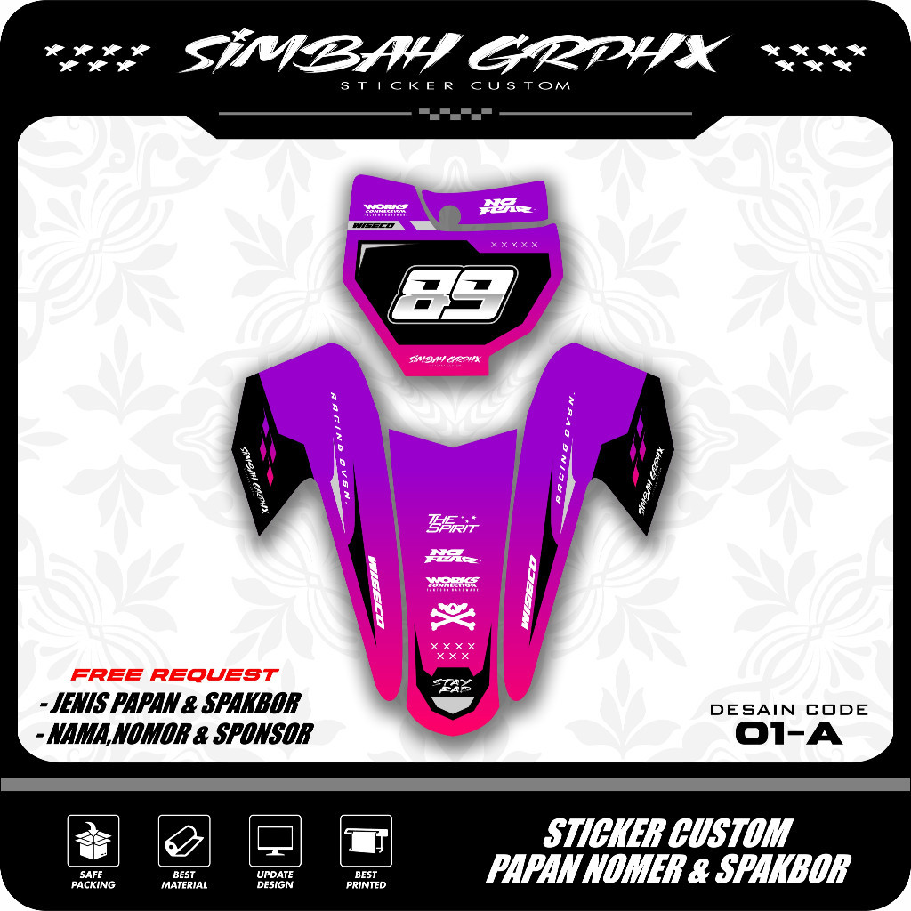 Sticker Decal Papan Nomer Start Dan Spakbor Depan Motor Bebek Trail Supermoto Rbt