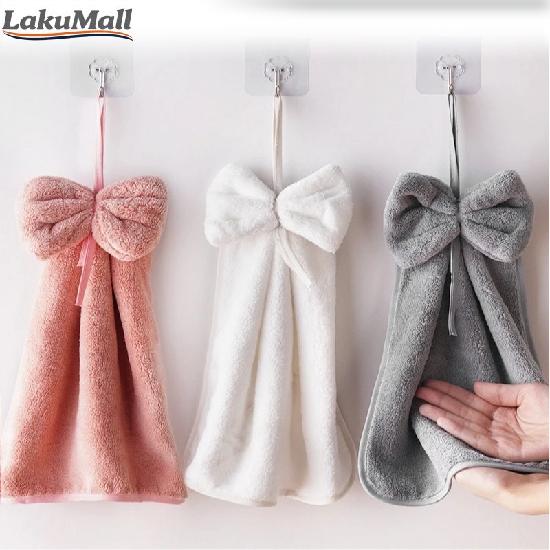 Lap Gantung Wastafel Microfiber Super Absorbent Lap Tangan Lembut Estetik Pita Ribbon Lucu Dapur Kam