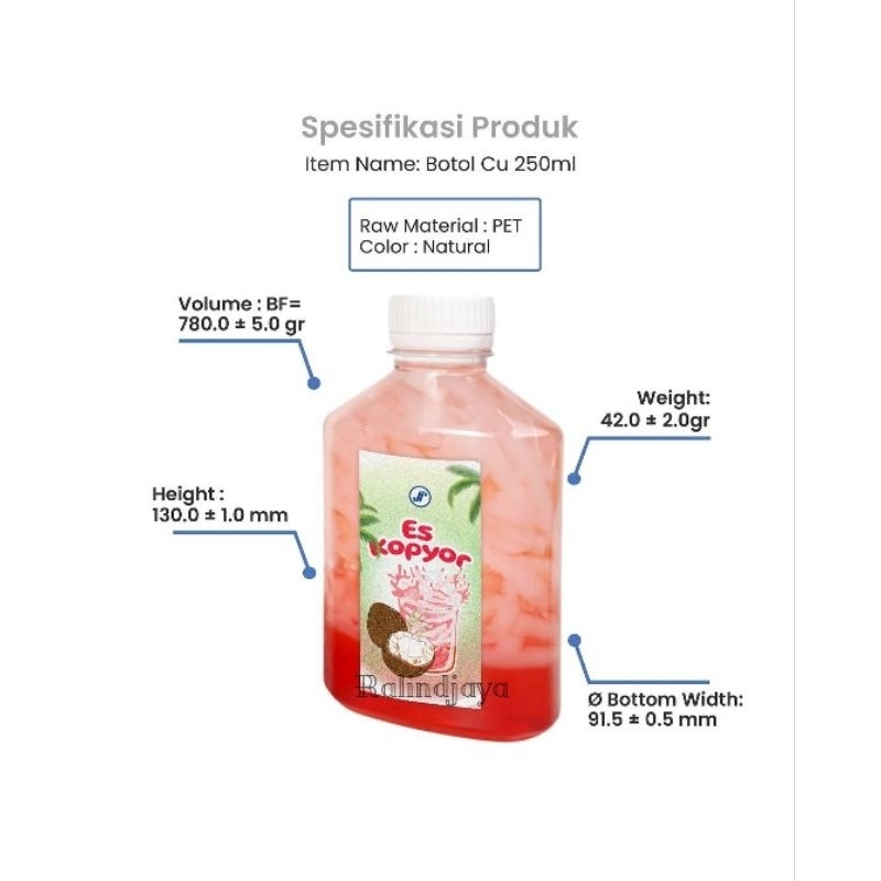 Botol Panda 250 ml / Botol Cu / Botol Plastik / Botol Gepeng 250 ml