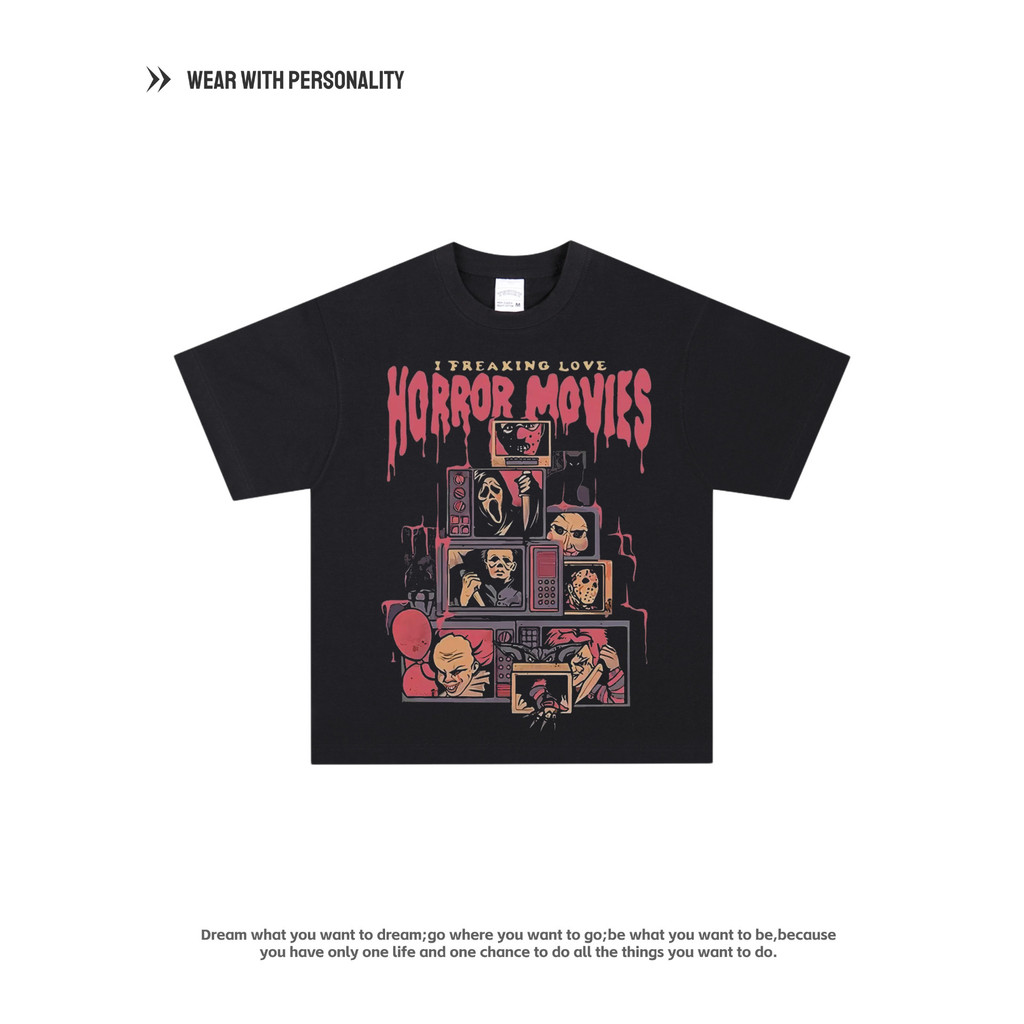 COD Scream Clown American Retro Horror Movie Print Kaos Leher Bulat Lengan Pendek Musim Semi Musim P