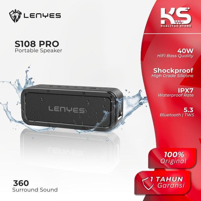 LENYES SPEAKER BLUETOOTH TWS V5.3 WATERPROOF IPX7 40WATT HIFI STEREO Bass Equalizer S108 PRO - Hitam