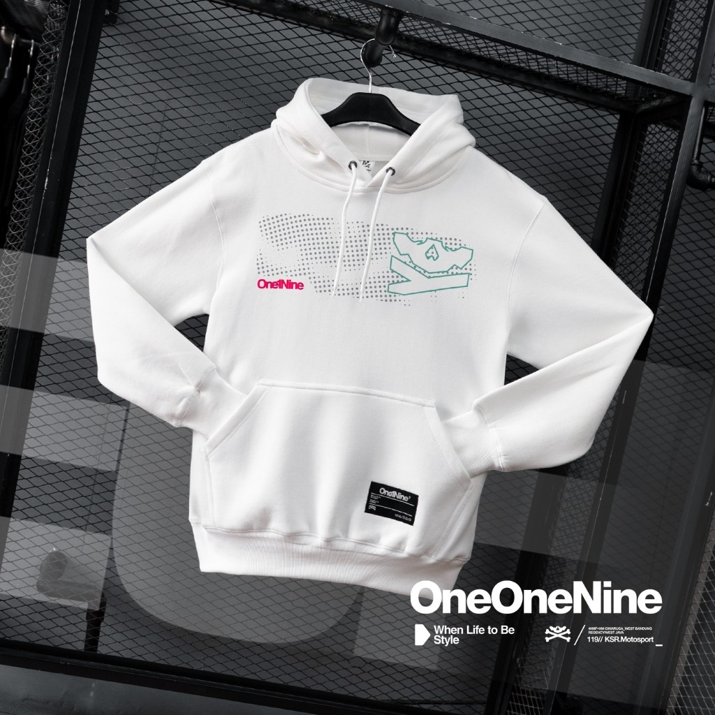 Oneonenine Ksr Hoodie Echo White  Series - Sweater Motor Unisex Fleece Sablon