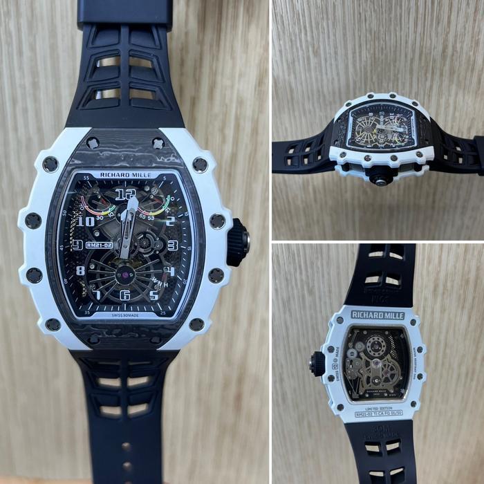 Jam tangan Automatic Swiss RM 21-02 Aerodyne Sapphire Titanium Carbon - black white, kayu