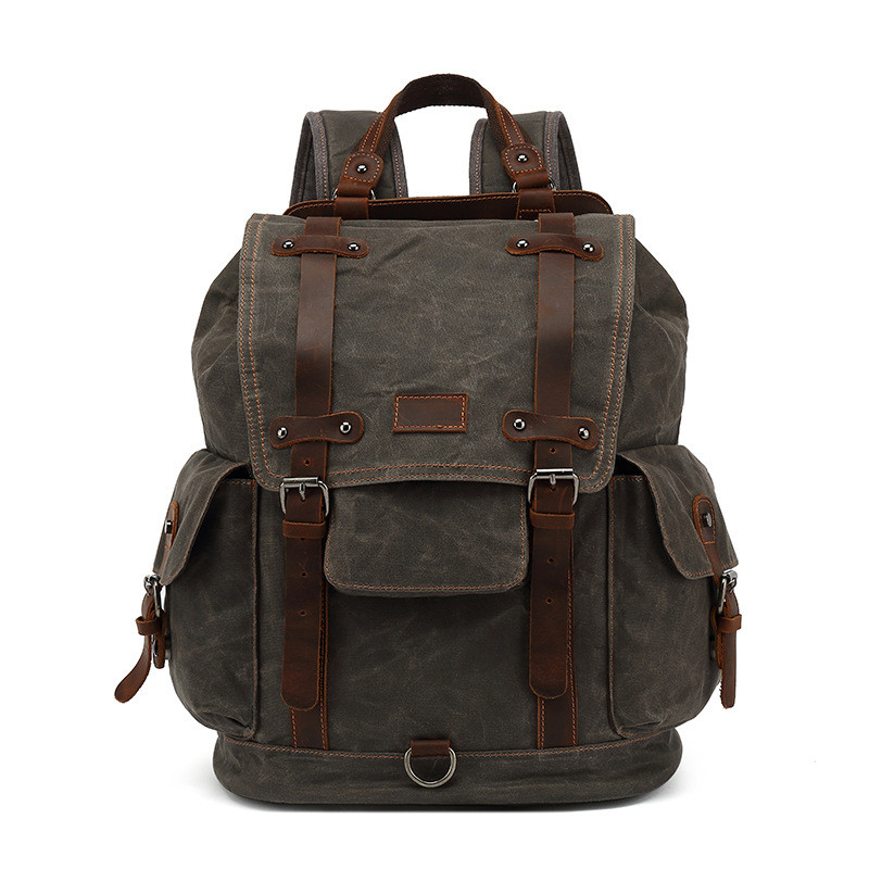 vintage canvas leather waterproof backpack travel mochila vintage masculina Rucksack men backpack wa