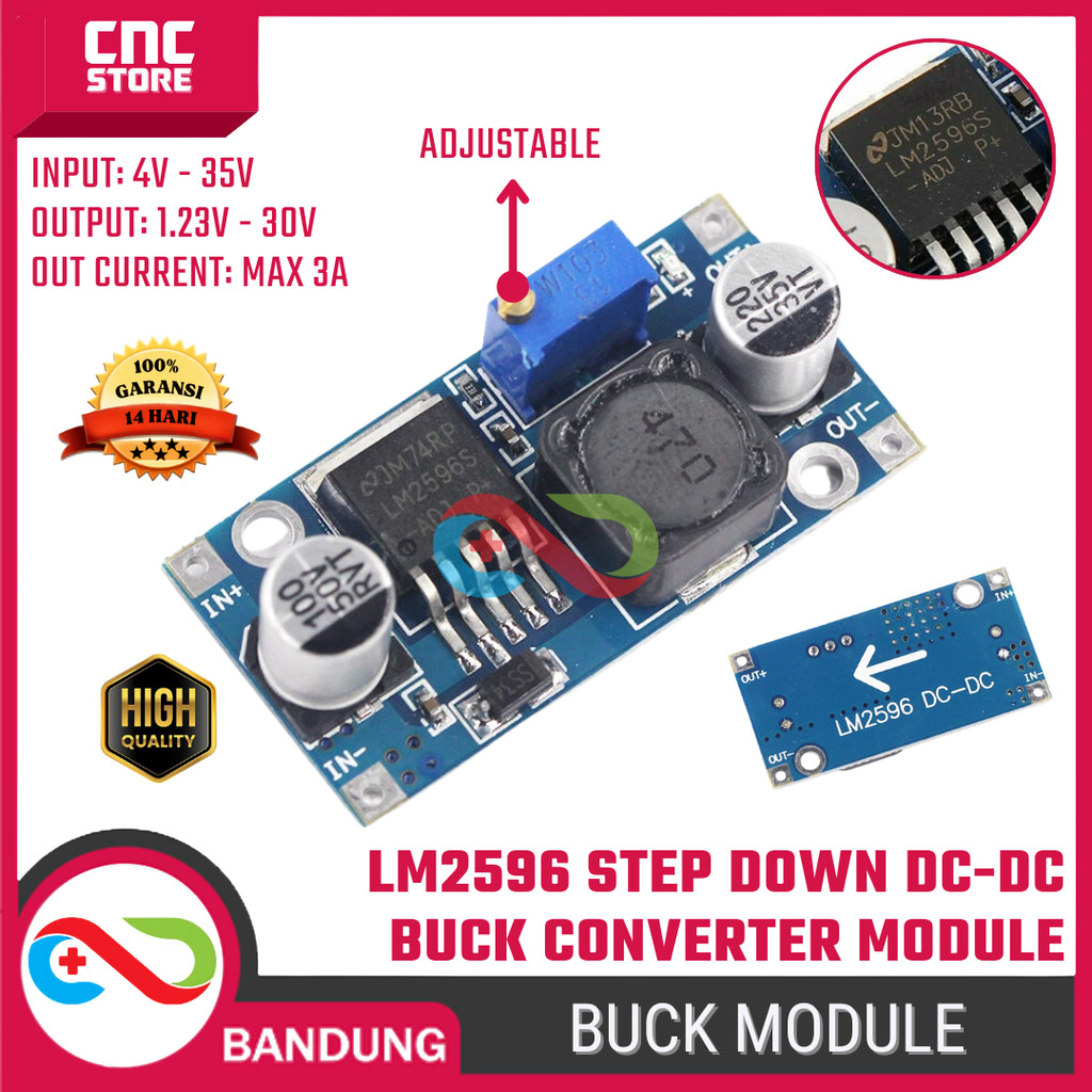 LM2596 DC-DC Adjustable Step Down Buck Converter – Modul Power Supply 4.5–35V to 1.25–30V untuk Proy