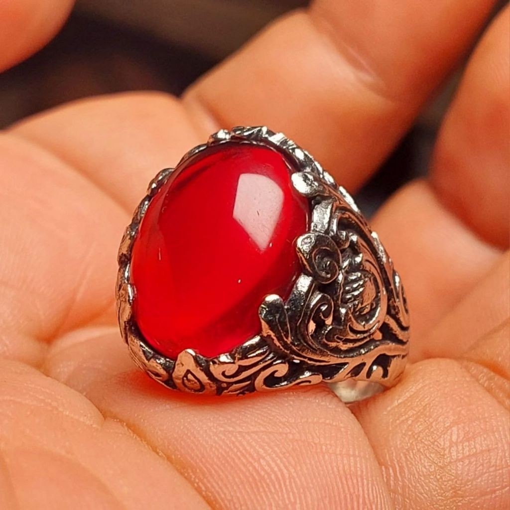 Cincin batu jagabaya 20mm / merah siam wulung / batu merah merona akik pria #Batuakik
