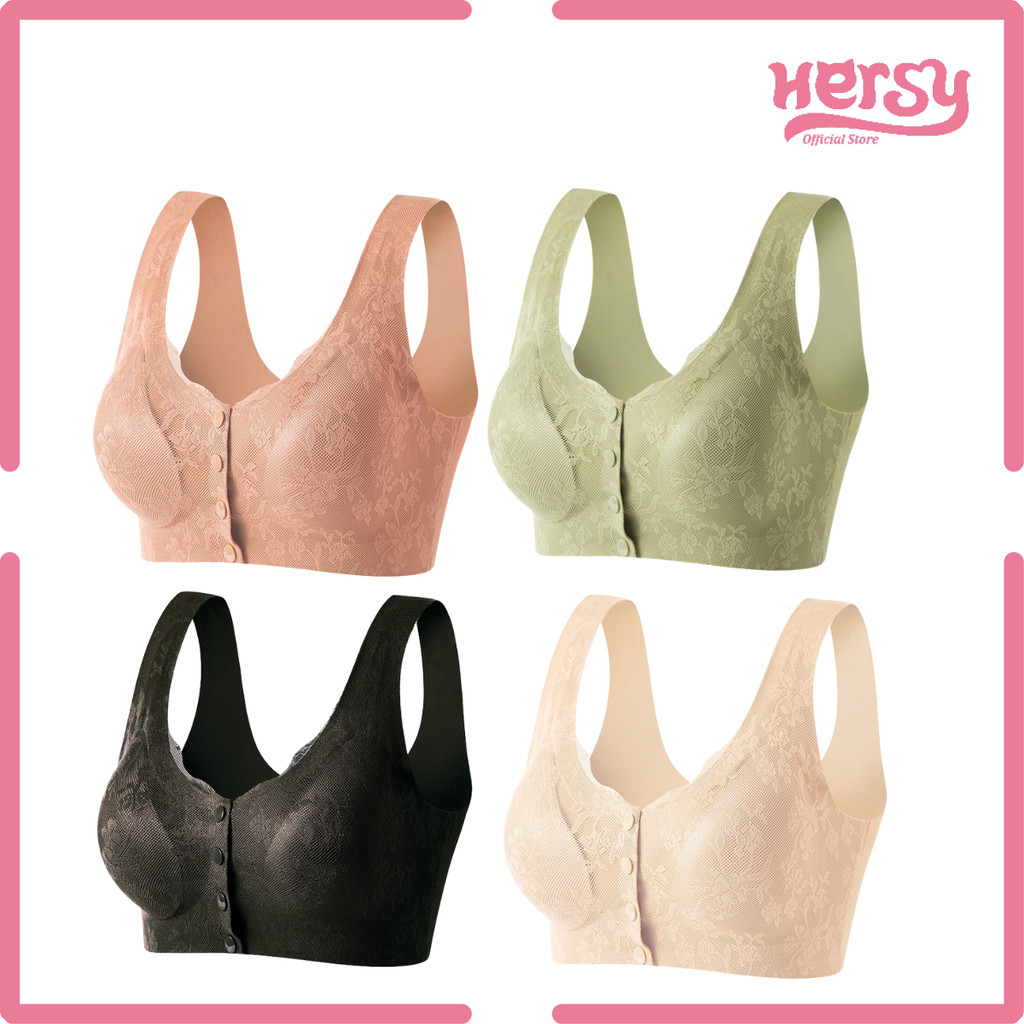 Hersy Bra Rompi Renda Kancing Depan Pakaian Dalam Push Up Bh Wanita Menyusui Tanpa Kawat Busa