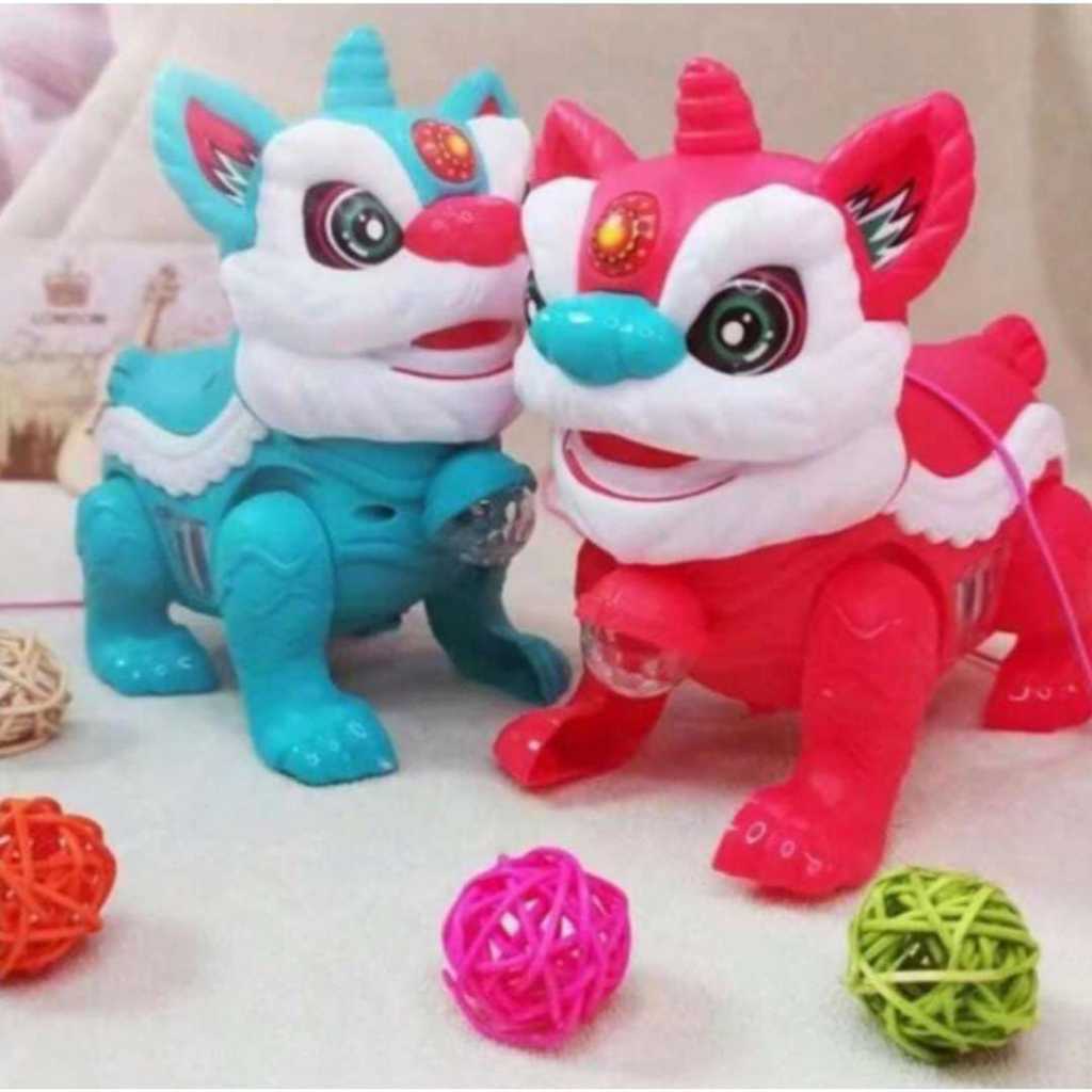 Mainan Anak Barongsai Bonus Batrai Lampu Bergerak Musik Imlek Barong Singa Lagu Suara