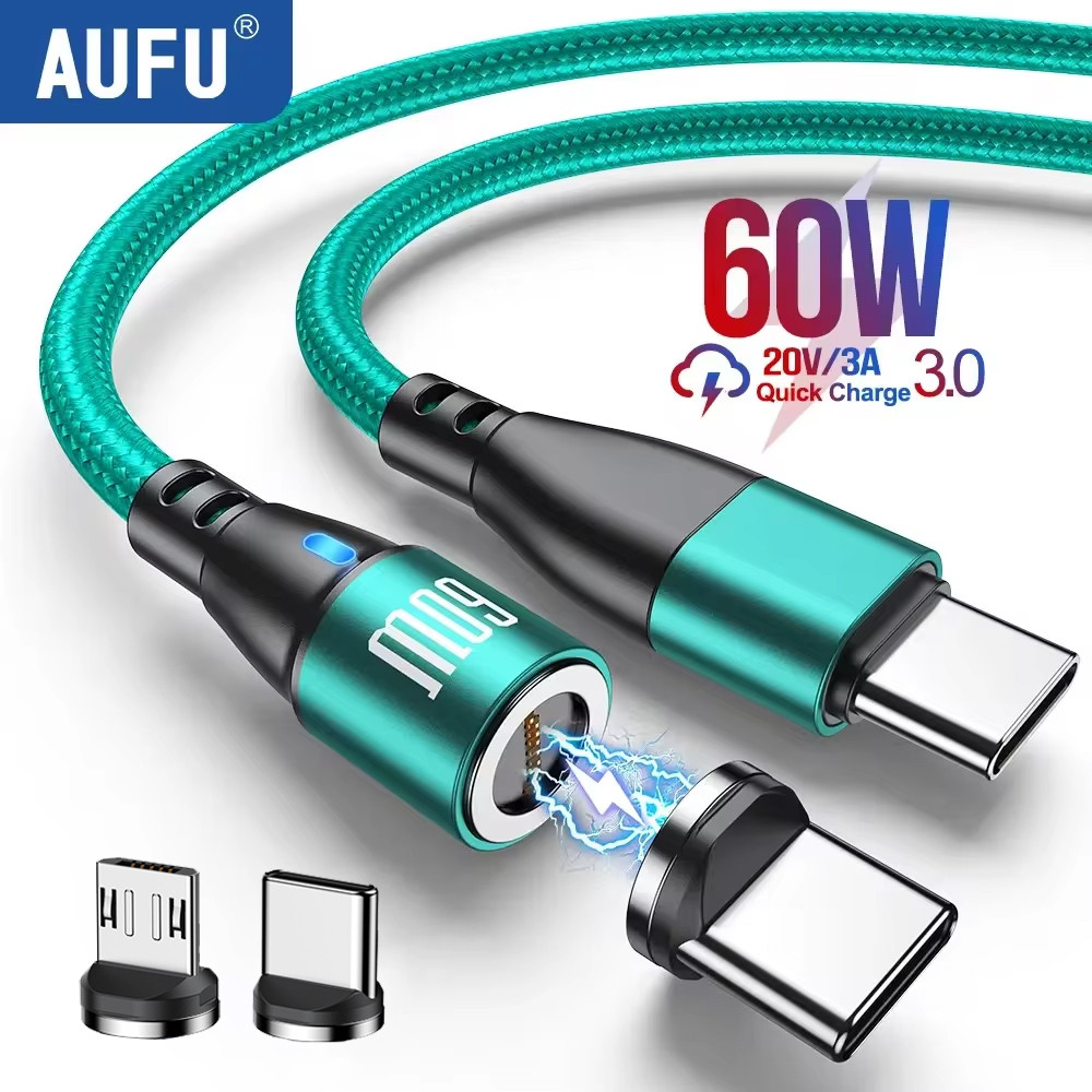 AUFU 60W Magnetic USB Cable Fast arging USBC To Type C Micro Magnetic Data Cord For Macbook Samsung 