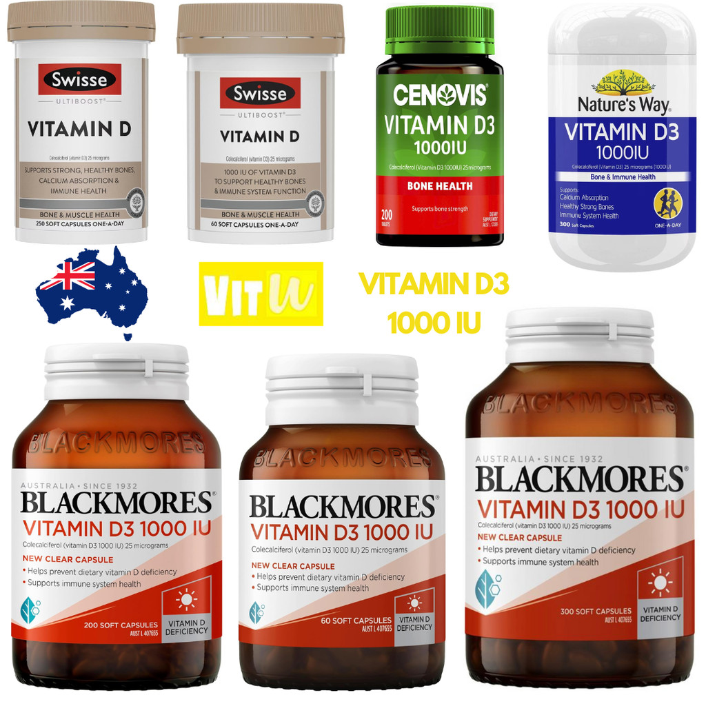 Blackmores Vitamin D3 1000IU 200 capsules 60 kapsul 300 caps | Swisse Vitamin D 1000IU 60/250/400 ca