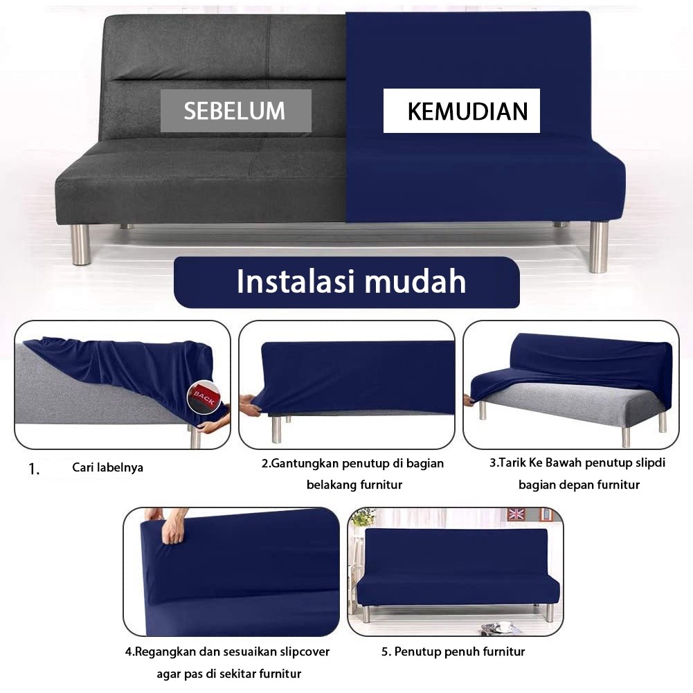 SALEcover sofa bed Sarung sofa Sarung sofa elastis tahan debu Sarung pola polos Tempat tidur sofaTER