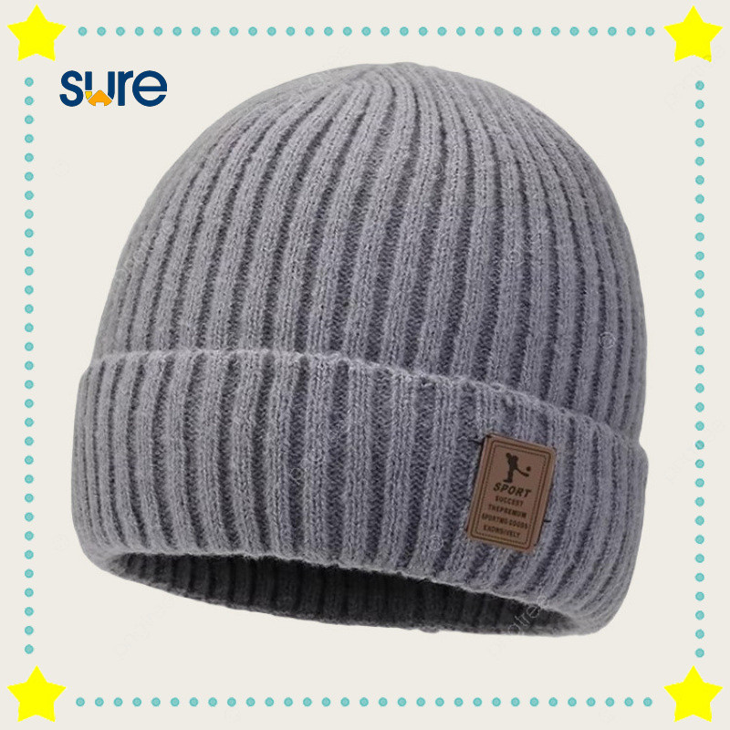 Topi Musim Dingin Pria Remaja Hangat Tebal Rajut Wol Topi Gaya Korea Trendy Berlapis Fleece Musim Gu