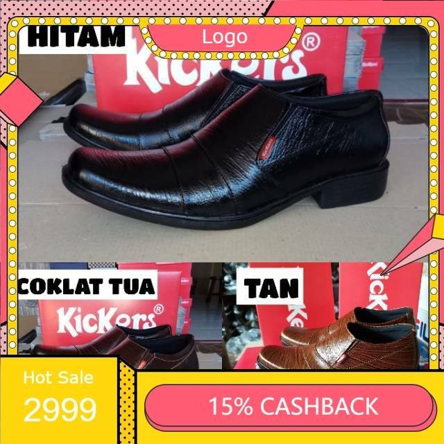 INDOTEX toko prabu 1 Sepatu Pantofel Kulit Sapi Asli Kickers Formal Kerja Kantor Pria Hitam Coklat T
