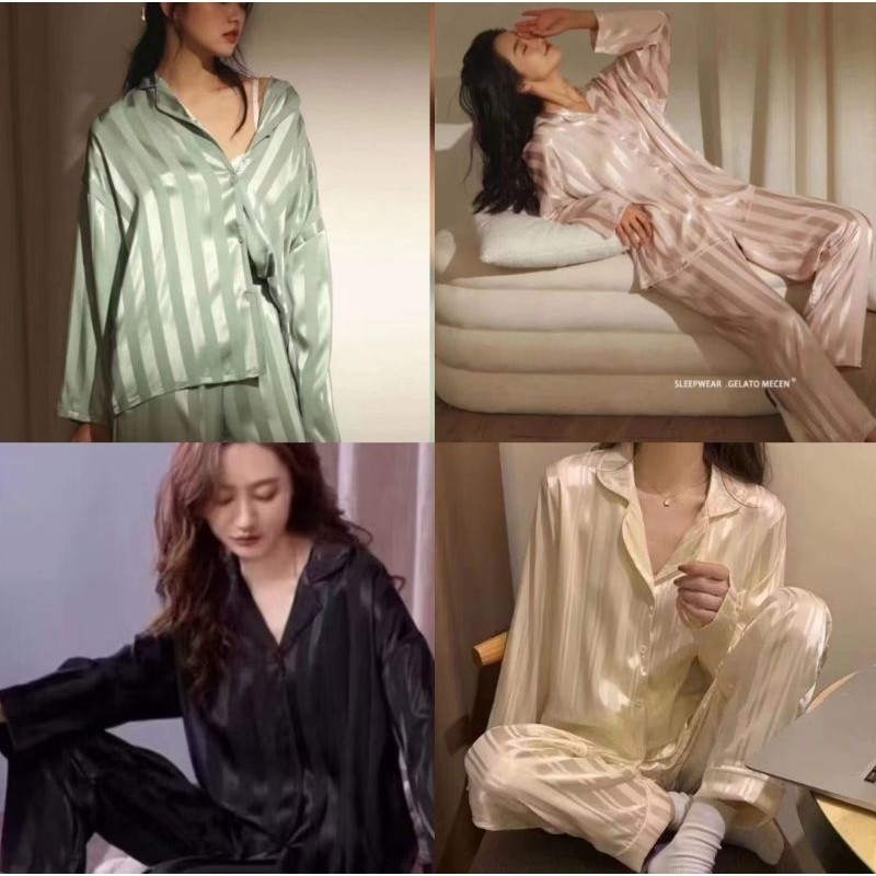 BAJU TIDUR EXCLUSIVE PIYAMA WANITA SATIN SUTRA ORGANIC TENCEL IMPORT MEWAH PREMIUM Promo