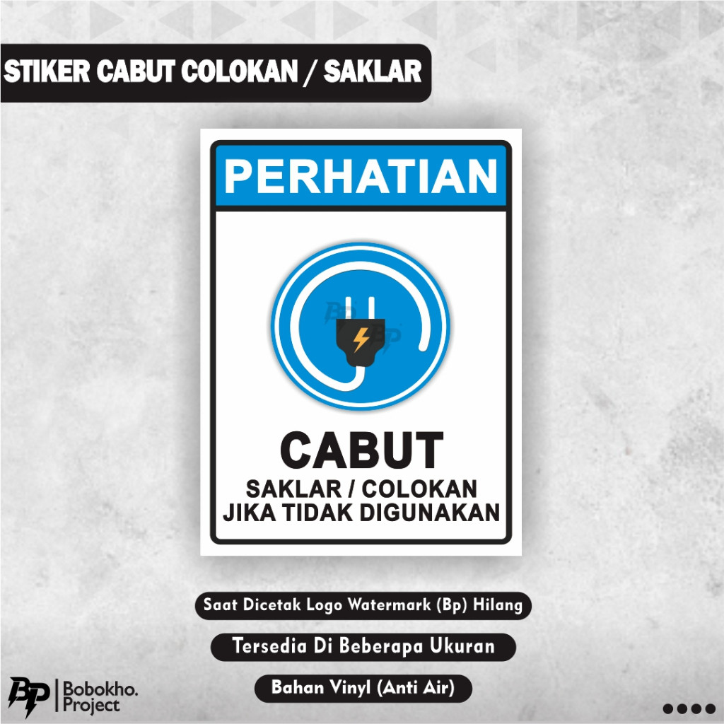 Stiker Cabut Colokan Listrik / Sticker Lepas Kabel Listrik / Stiker Steker Listrik / Stiker Cabut  S