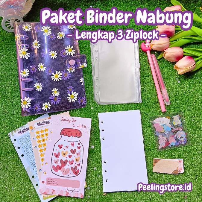 [3 Ziplock] Paket binder jelly nabung a6/ binder keuangan murah / binder a6 / binder sequin binder d