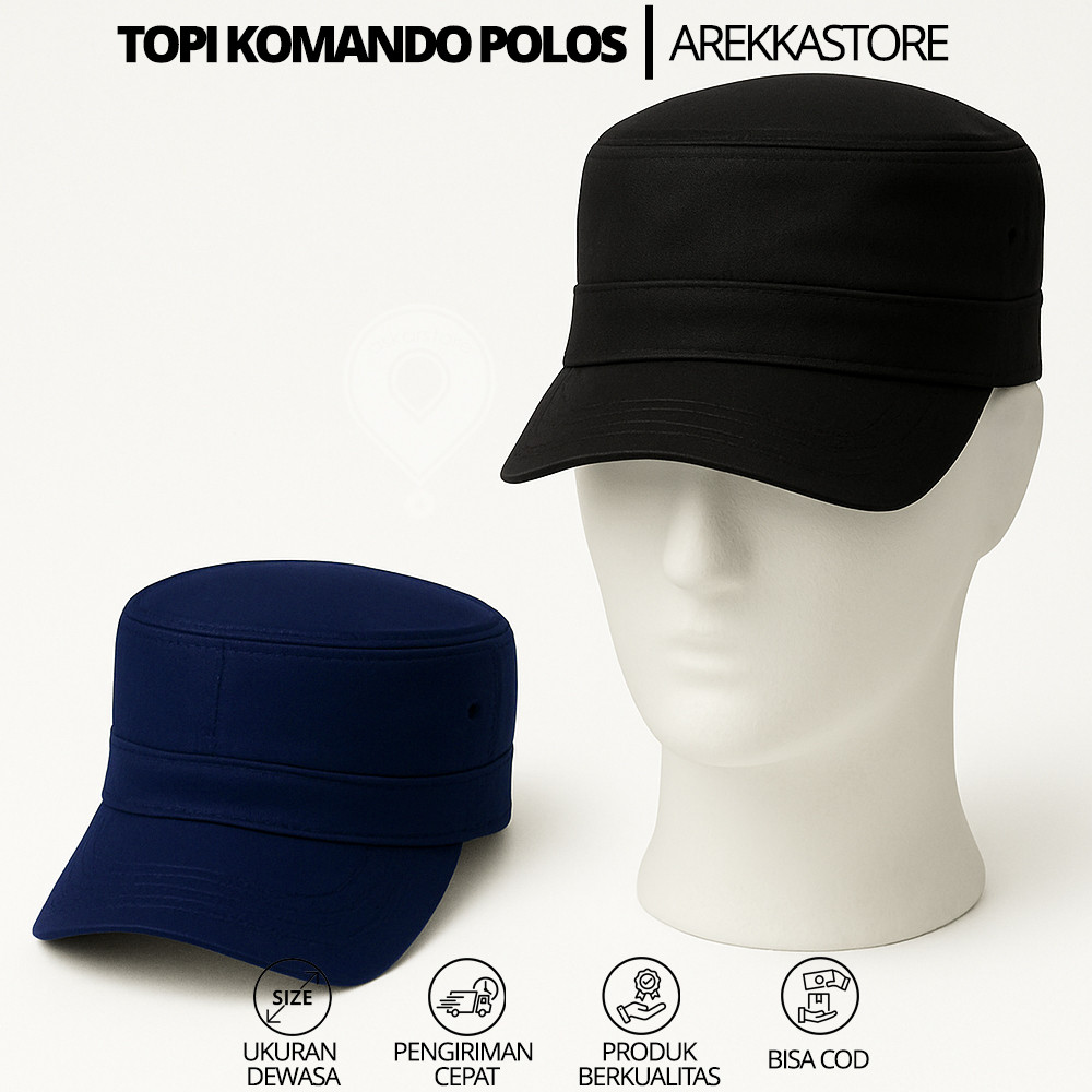 TOPI KOMANDO ARMY POLOS DEWASA | Topi Tentara Pria Model Kasual Simpel Warna Hitam & Navy Kekinian
